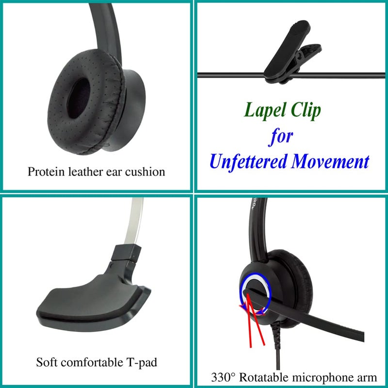daily headset RJ9 Cisco Wired Office Headset HD Voice Compatible Cisco Phones 6851 7945g 7962g 8811 8841 8845 8851 8861 8961 9951 Series Model,Plus 3.5mm Adapter for Smartphone - Image 2